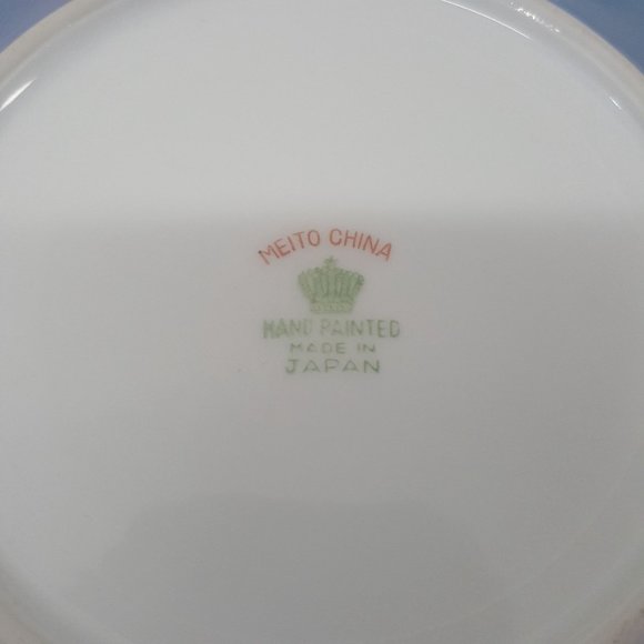 Meito China Handpainted in Japan Blue Orange Lusterware Cups Saucers Set of 4 - Picture 6 of 8